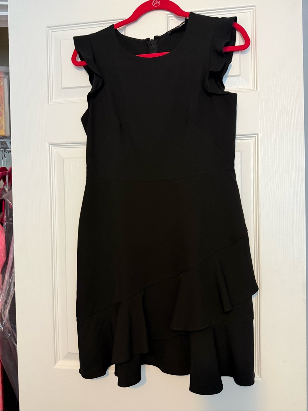 LOFT Black Ruffle Sheath Dress with Flutter Sleeves